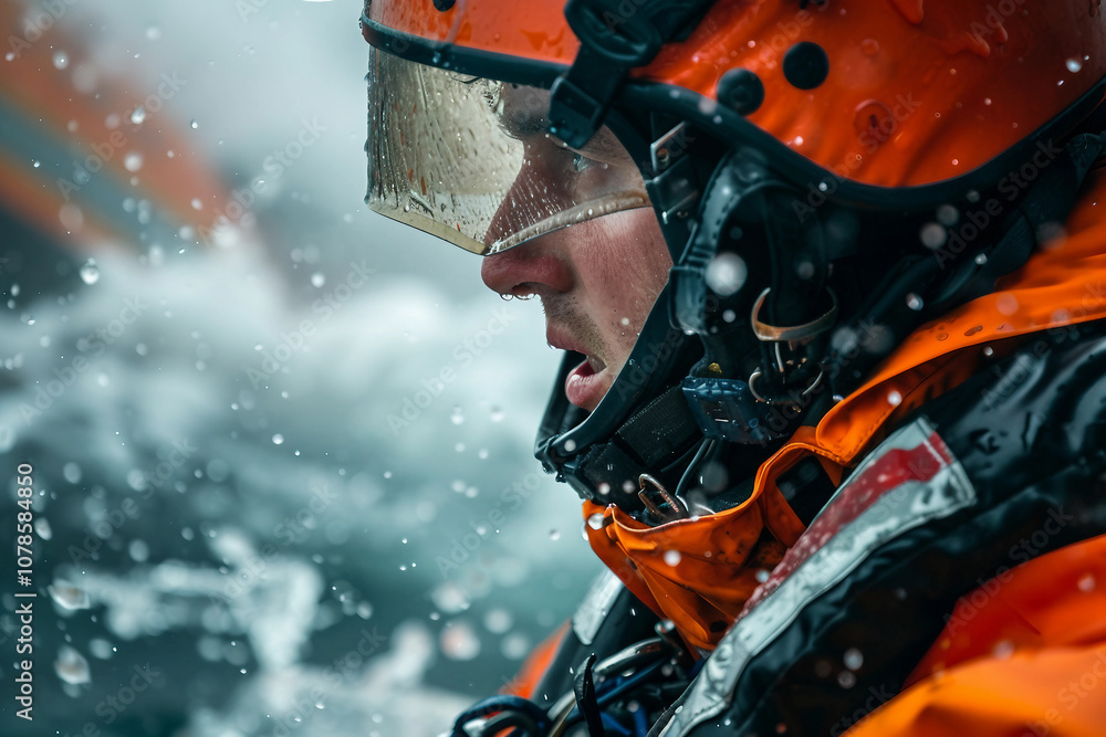Generative AI Close-Up of Coast Guard Lifeguard Swimming in Rescue Mission