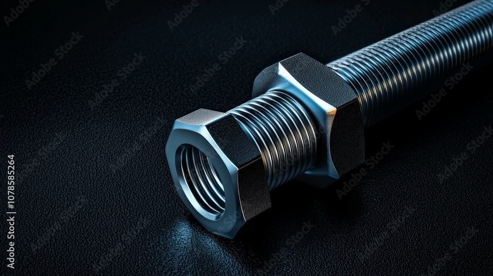 Close-Up Shot of a Single Metallic Bolt Highlighting Fine Details and Texture, Ideal for Illustration of Hardware Components and Engineering Concepts Close-Up Shot of a Single Metallic Bolt Highlighting Fine Details and Texture, Ideal for Illustration of Hardware Components and Engineering Concepts
