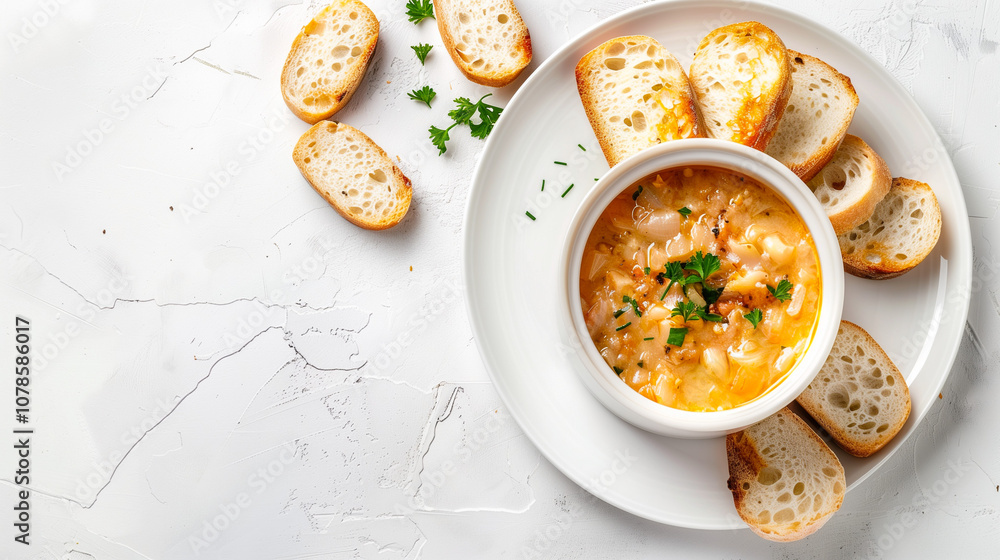 Traditional Portuguese Açorda Bread Soup Garnished with Fresh Herbs Served with Toasted Bread Slices - Culinary Delight from Portugal Traditional Portuguese Açorda Bread Soup Garnished with Fresh Herbs Served with Toasted Bread Slices - Culinary Delight from Portugal
