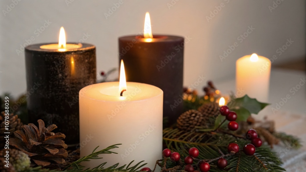 Silhouette of Lit Festive Candles Creating a Warm Ambiance Against a Minimalist Background for Celebration and Relaxation Silhouette of Lit Festive Candles Creating a Warm Ambiance Against a Minimalist Background for Celebration and Relaxation