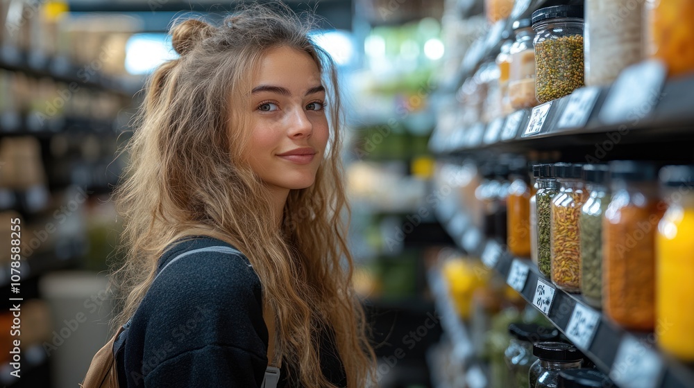 Young woman shopping for healthy groceries Young woman shopping for healthy groceries