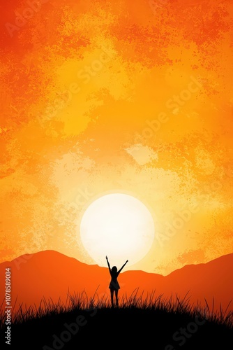 Serenity at Sunset with Silhouette Figure