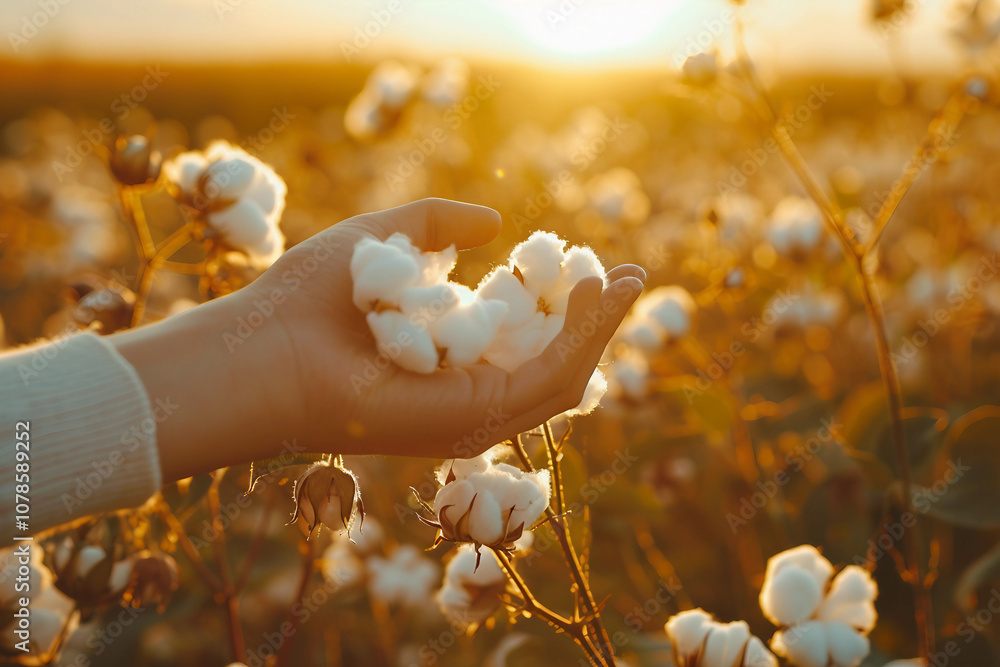 Generative AI Image of Gardener Holding Cotton Flowers in Sunlit Field Generative AI Image of Gardener Holding Cotton Flowers in Sunlit Field