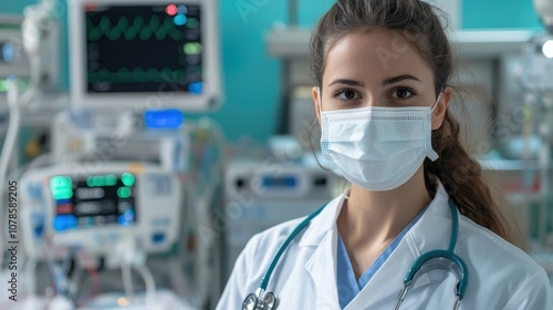 Doctor in Mask Standing in Front of ICU Equipment