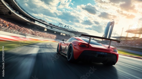 Red Race Car Speeding on Track