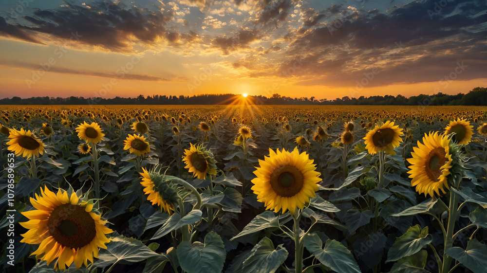 Obraz premium sunflower field in sunset