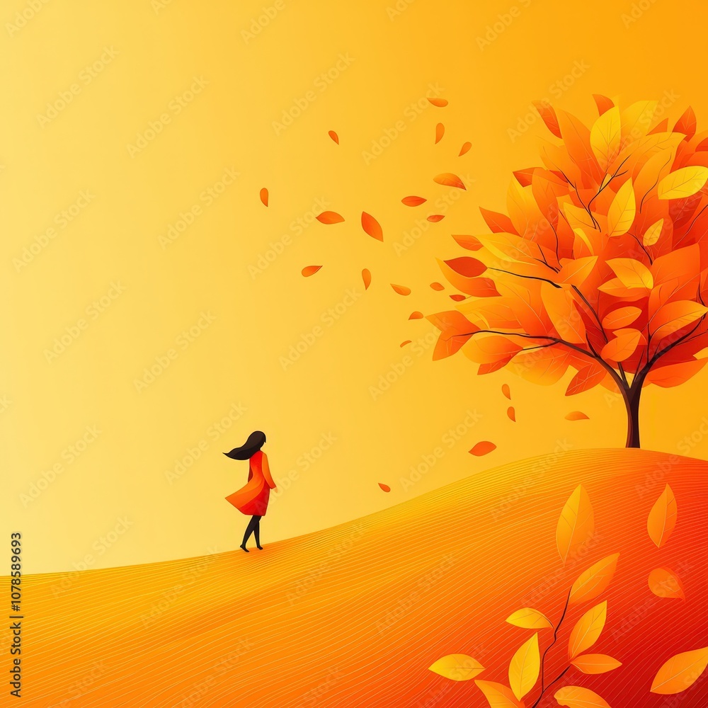 Vibrant Autumn Landscape with Woman in Nature Vibrant Autumn Landscape with Woman in Nature