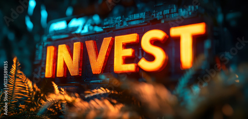 Illuminated Invest Banner for Financial Stock Market Strategy and Trading Concept photo