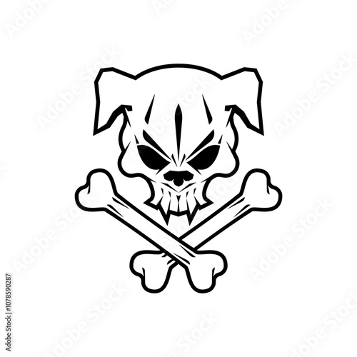 Dog Skull and Bones. Concept pet skeleton head for pirate flag