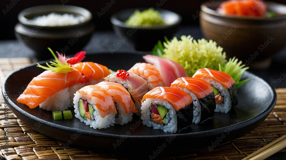 delicious looking image of plate of sushi on a plate delicious looking image of plate of sushi on a plate