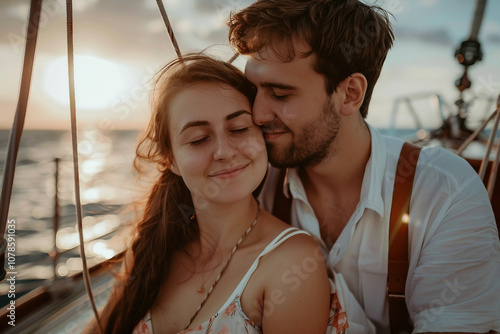 AI generated picture of happy bonding people family enjoying honeymoon cruise photo