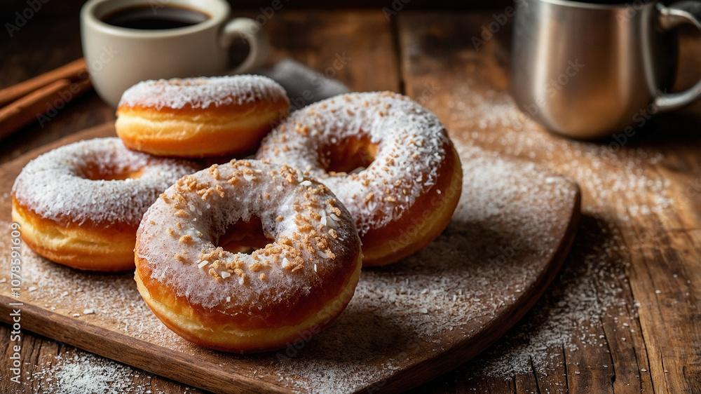image of delicious donuts with a cup of coffe, food photography concept image of delicious donuts with a cup of coffe, food photography concept
