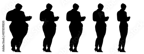 Conceptual fat overweight obese female vs slim fit healthy body after weight loss or diet on white background banner. A  fitness, nutrition or obesity, health shape illustration vector as silhouettes