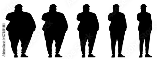 Conceptual fat overweight obese man vs slim fit healthy body after weight loss or diet, white background banner. A  fitness, nutrition or obesity, health care shape illustration vector as silhouettes