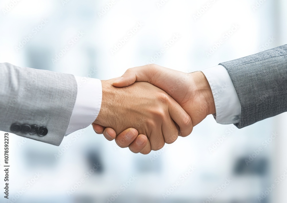 A Business Partnership Handshake occurs in a Professional Environment, symbolizing agreement and collaboration between two parties, marking the start of future business endeavors together A Business Partnership Handshake occurs in a Professional Environment, symbolizing agreement and collaboration between two parties, marking the start of future business endeavors together