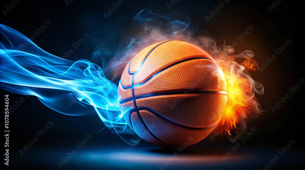 bright basketball ball in neon smoke and fire on
dark background, free space for text. bright basketball ball in neon smoke and fire on
dark background, free space for text.