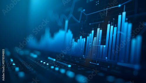 close up view of digital financial chart with blue tones, showcasing data trends and statistics. image conveys sense of technology and analysis