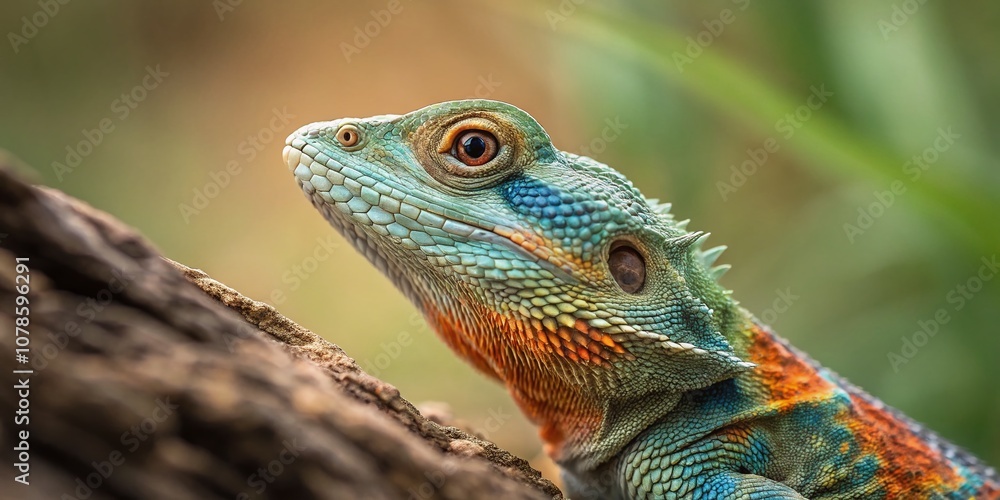 Fototapeta premium Stunning Double Exposure Portrait of a Colorful Lizard Face Merging with Nature, Capturing the Essence of Wildlife and Artistry in a Unique Generative AI Illustration