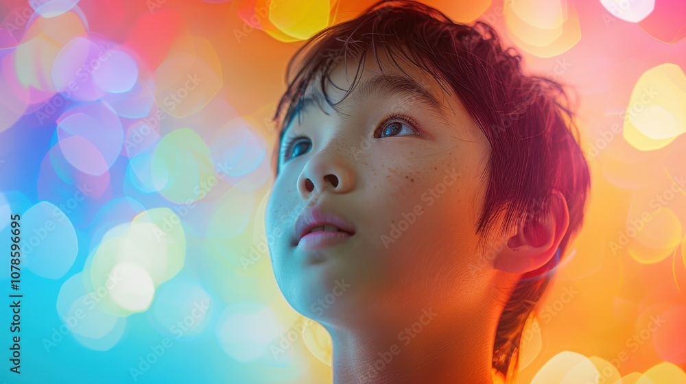 Surrounded by a spectrum of backgrounds, an adventurous Asian boy's daring pose symbolizes his fearless spirit and love for adventure Surrounded by a spectrum of backgrounds, an adventurous Asian boy's daring pose symbolizes his fearless spirit and love for adventure