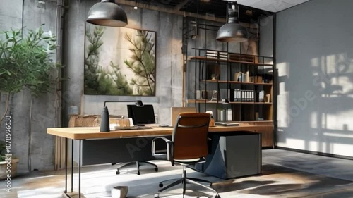 Wallpaper Mural A modern office space featuring a minimalistic desk setup, greenery, and artistic decor, creating a productive and inspiring atmosphere. Torontodigital.ca