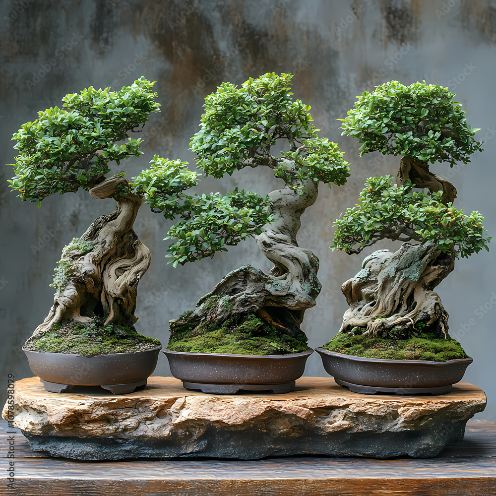 Bonsai,An arrangement of bonsai trees at different stages of development Bonsai,An arrangement of bonsai trees at different stages of development