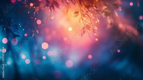 Silhouetted Branch with Bokeh Lights