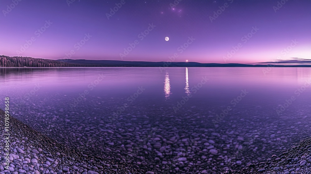 Fototapeta premium Tranquil Lake Under a Purple Moon