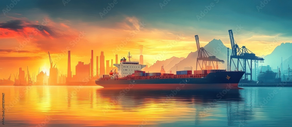 Cargo Ship at Sunset Cargo Ship at Sunset