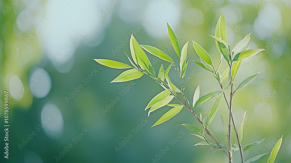 Fototapeta premium Explore the serenity of nature through vibrant green bamboo leaves in a tranquil setting