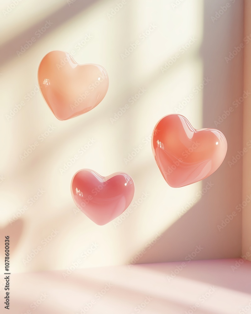pastel pink hearts in minimalistic scene Floating hearts symbolizing love and affection. pastel pink hearts in minimalistic scene Floating hearts symbolizing love and affection.
