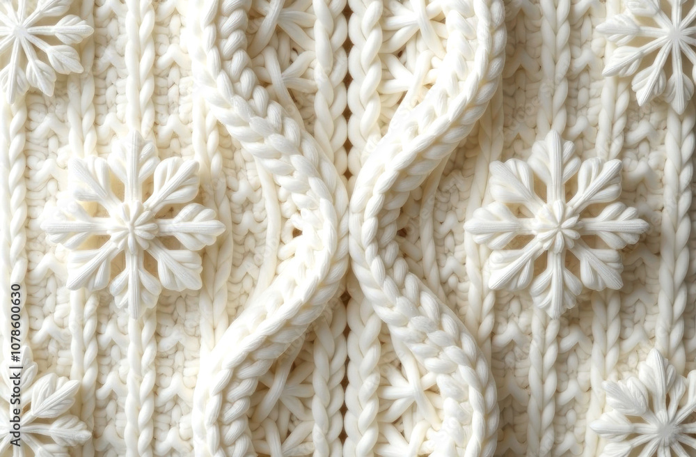 Detailed white knit pattern showcases beautiful snowflakes, perfect for warm winter clothing and decorations. Detailed white knit pattern showcases beautiful snowflakes, perfect for warm winter clothing and decorations.