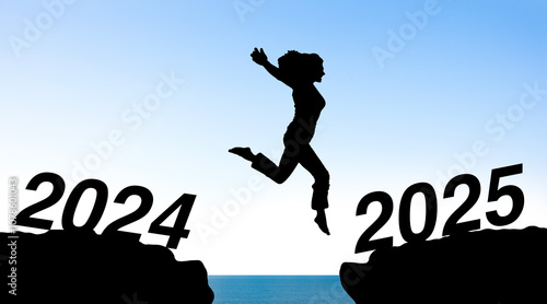 Sprung einer Person ins Jahr 2025 als Silhouette