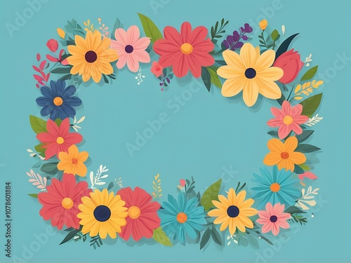 Colorful Floral Wreath with Blank Space in the Center