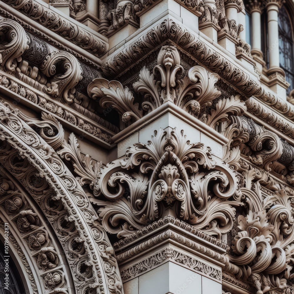 Close-up of architectural details of an old building showing fine details and textures Close-up of architectural details of an old building showing fine details and textures