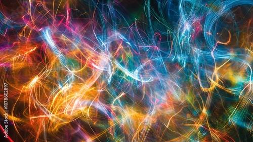 Abstract flowing lines of light, blending into each other with neon colors