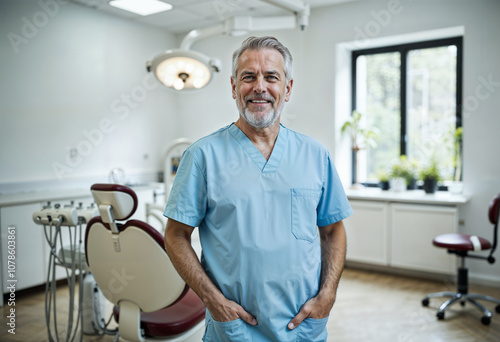 Portrait of a Experienced Dentist in Modern Dental Clinic Smiling Confidently