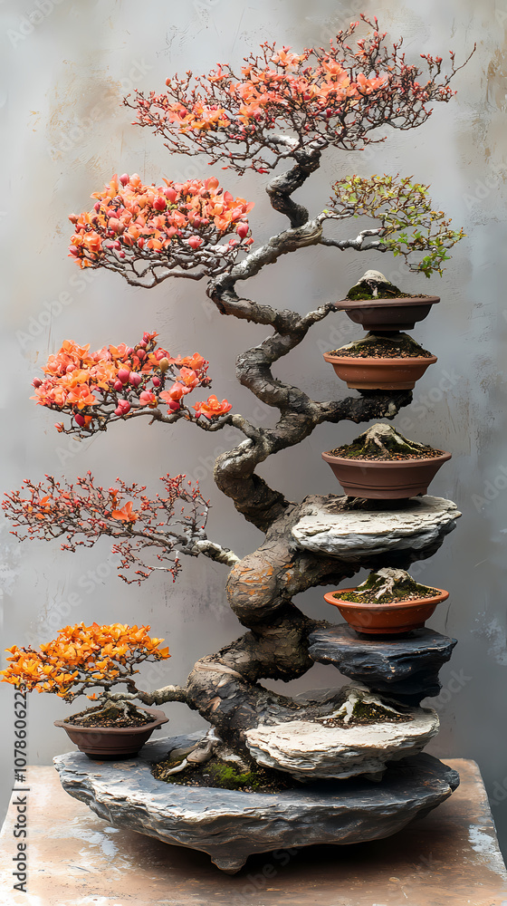 Fototapeta premium Bonsai,An arrangement of bonsai trees at different stages of development