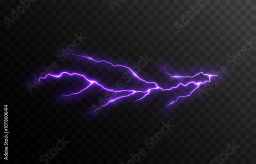 Vector lightning PNG. Thunderstorm lightning, bright flash of light png. Natural phenomenon.