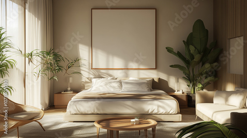 Poster Mockup Schlafzimmer – fotorealistisches 3D-Rendering für Bildplatzierung photo