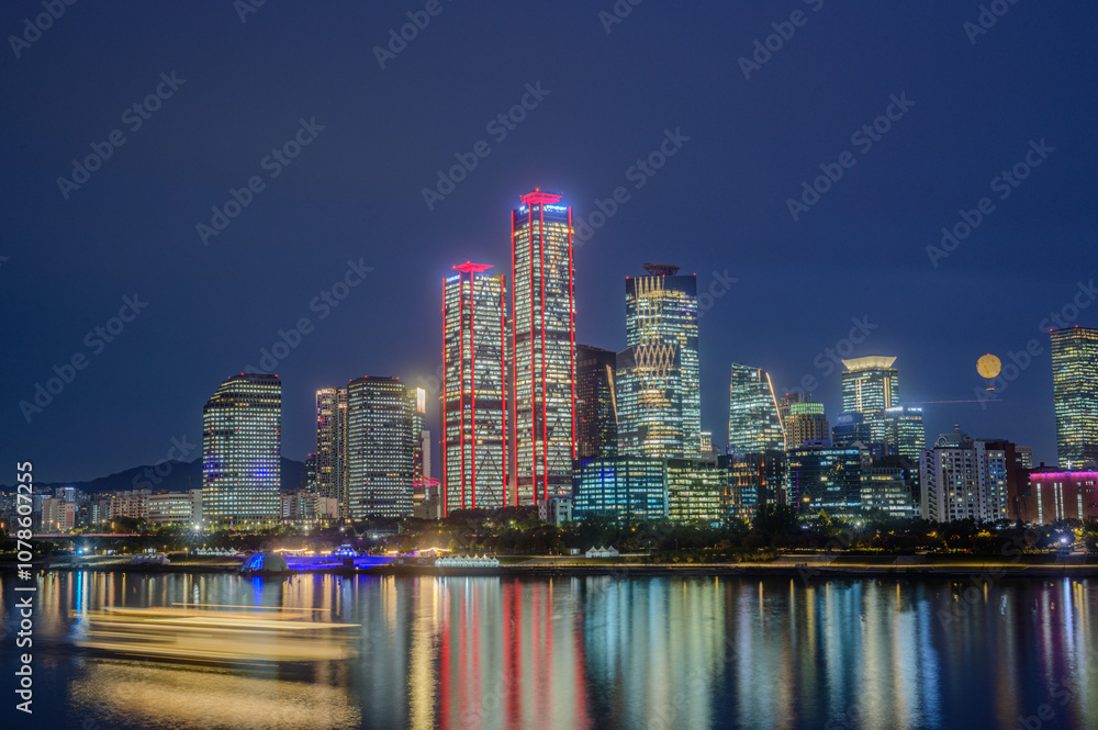 Cityscape night view of Yeouido, Seoul, south korea at sunset time Cityscape night view of Yeouido, Seoul, south korea at sunset time