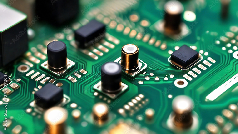 Closeup of a computer circuit board components. Closeup of a computer circuit board components.