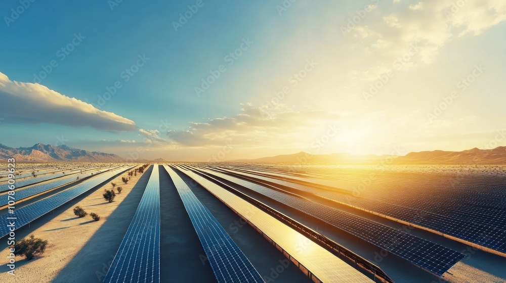 Obraz premium Solar Panels in Desert Landscape