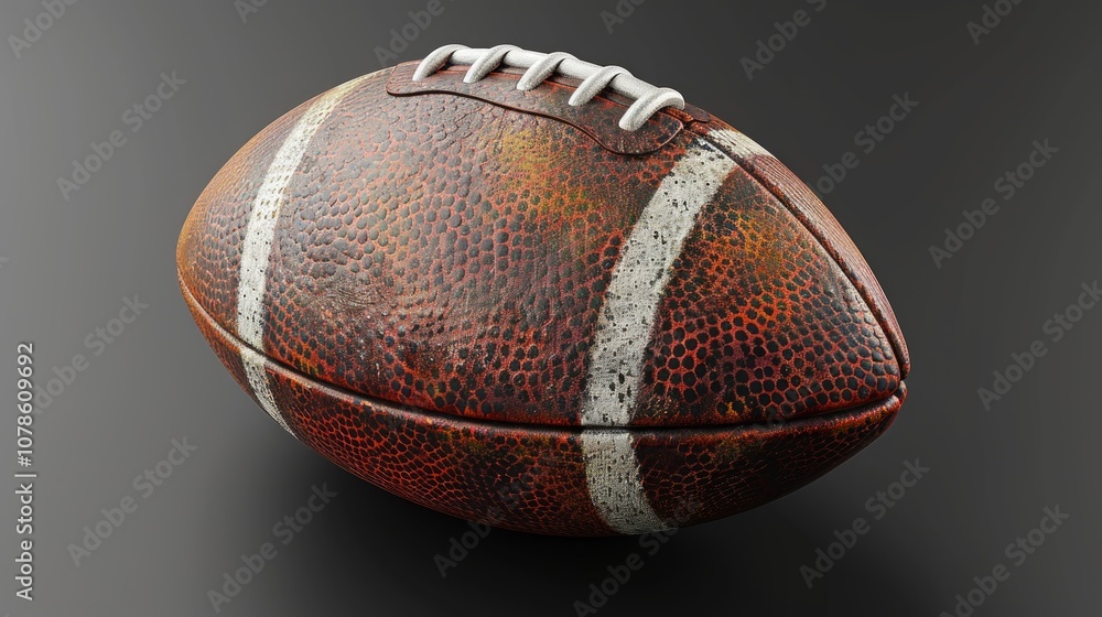A worn brown and white American football isolated on a black background. A worn brown and white American football isolated on a black background.