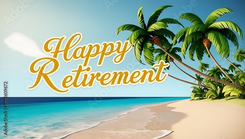 Happy Retirement Greeting with Tropical Beach Scene