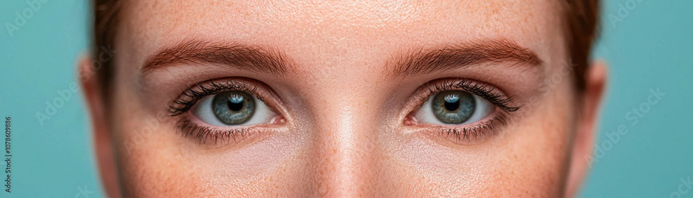 Close-up of striking blue eyes framed by natural eyebrows, showcasing detailed eyelashes against a smooth skin backdrop. Ideal for beauty topics. Close-up of striking blue eyes framed by natural eyebrows, showcasing detailed eyelashes against a smooth skin backdrop. Ideal for beauty topics.