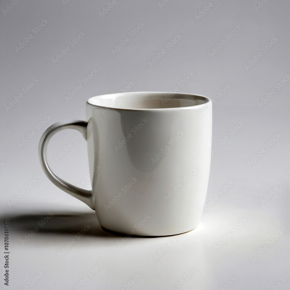 smooth white ceramic coffee mug on a plain white background smooth white ceramic coffee mug on a plain white background