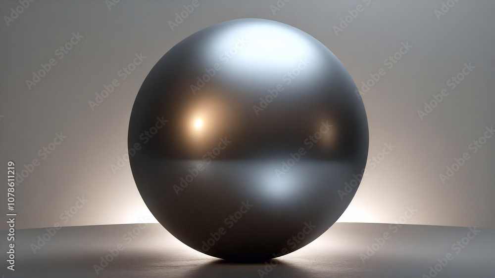 Obraz premium Closeup of a shiny metal sphere resting on a smooth surface.
