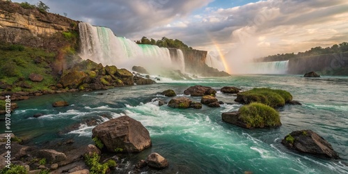 Surreal Representation of Lepreau Falls with Dreamlike Elements, Vivid Colors, and Fantastical Landscapes Capturing the Essence of Nature's Grandeur in a Whimsical Style photo