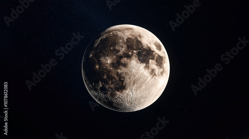 Obraz na płótnie Close-up view of the moon's surface with craters and dark lunar maria in outer space against a starry background w salonie