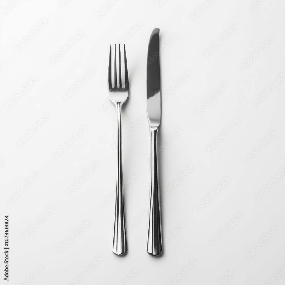High-quality photograph of a shiny silver fork, isolated on a solid white background High-quality photograph of a shiny silver fork, isolated on a solid white background